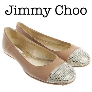 Jimmy Choo Nude Leather Crystal Toe Ballet Flats Size 40